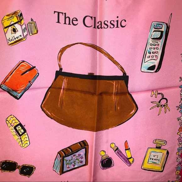 NWT authentic MOSCHINO Four Types of Women SILK SCARF bubble gum pink - Picture 8 of 12